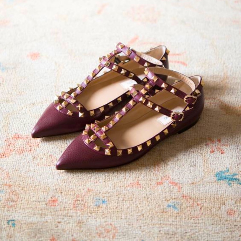 Valentino rockstud caged flats in Burgundy